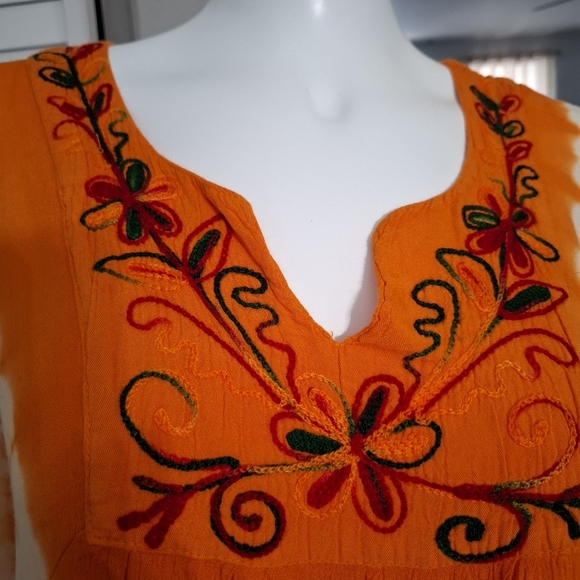 SANTE CLASSICS Orange Multicolor Tie Dye Summer Embellished Short Caftan OneSize - Picture 5 of 5